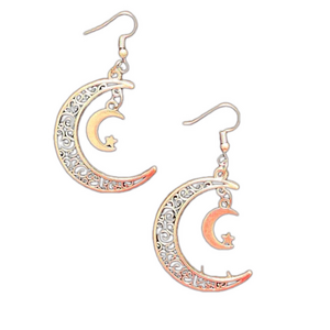 Silver Moon and Star Earrings on French Hook #407